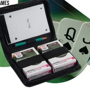 Komplet 2 talii kart w etui z notesem i ołówkiem